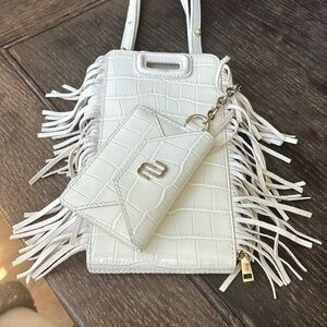 MAJE FRINGE PHONE ZIP CROSSBODY CROC EMBOSSED